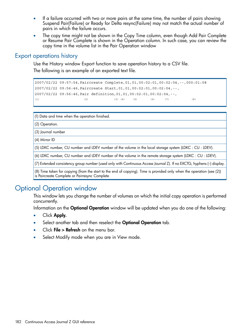 Export operations history, Optional operation window | HP XP P9500 Storage User Manual | Page 182 / 193