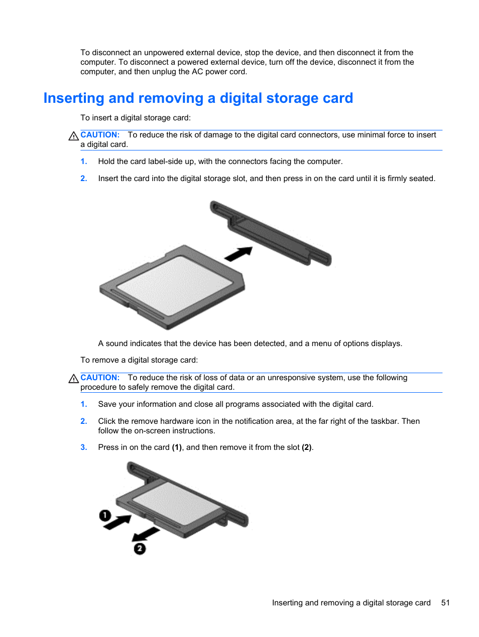 Inserting and removing a digital storage card | HP Pavilion m6-1002xx Entertainment Notebook PC User Manual | Page 61 / 101