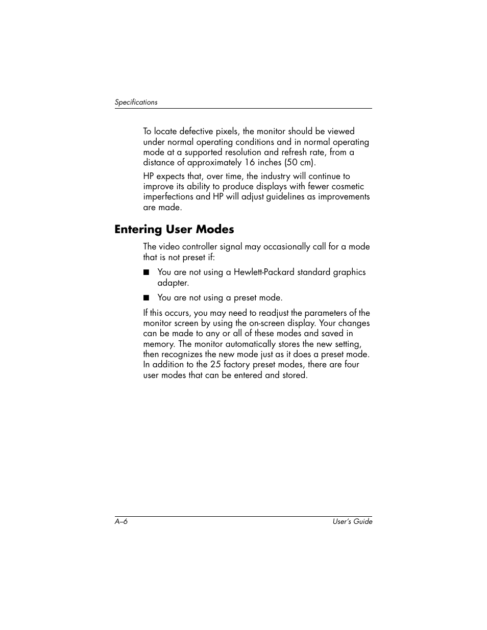 Entering user modes | HP f2304 23-inch High Def LCD Monitor User Manual | Page 40 / 52