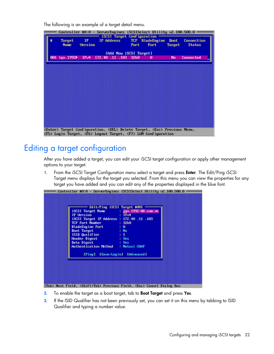 Editing a target configuration | HP NC550SFP Dual Port 10GbE Server Adapter User Manual | Page 22 / 43