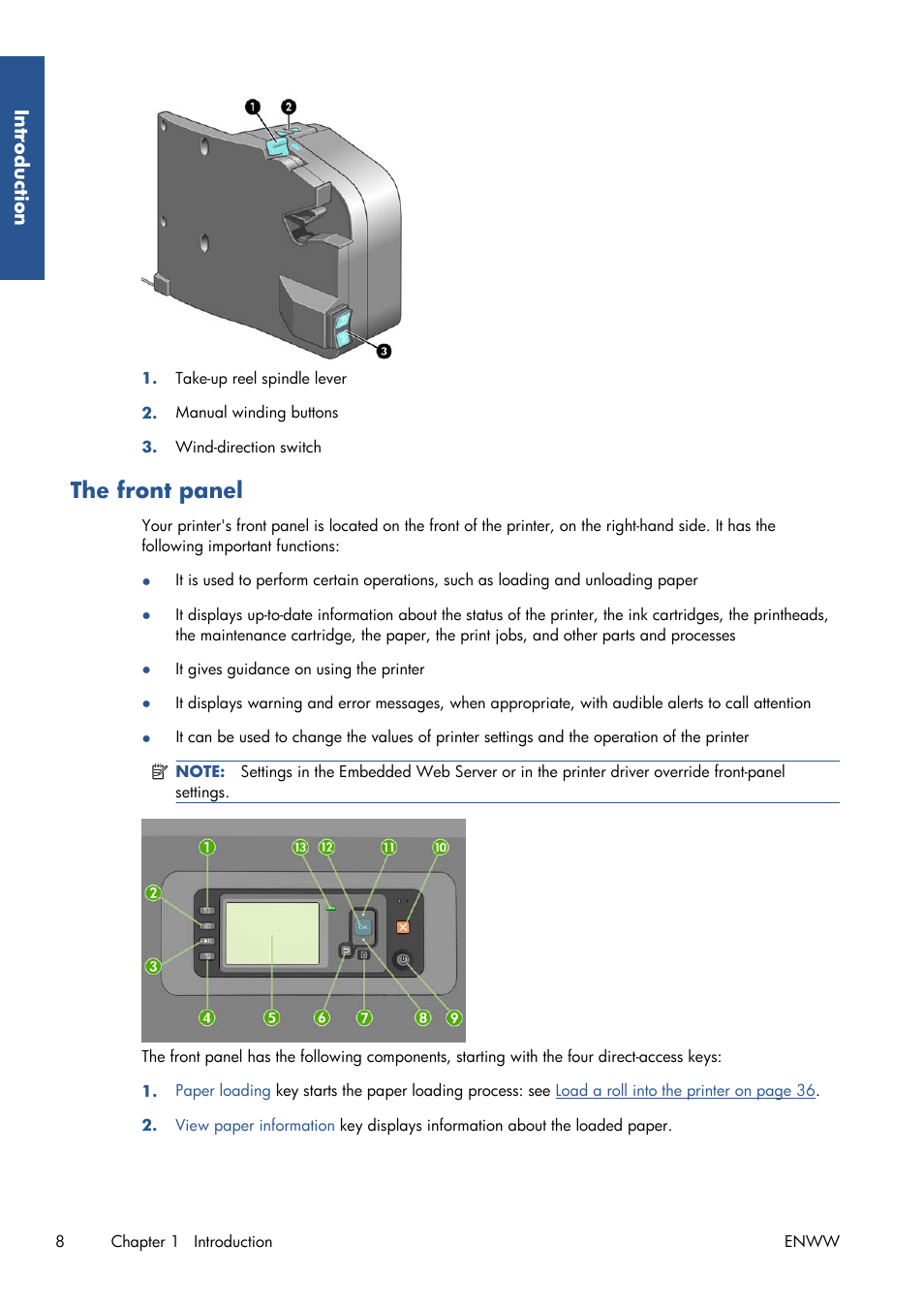 The front panel | HP Designjet Z6200 Photo Printer User Manual | Page 16 / 220