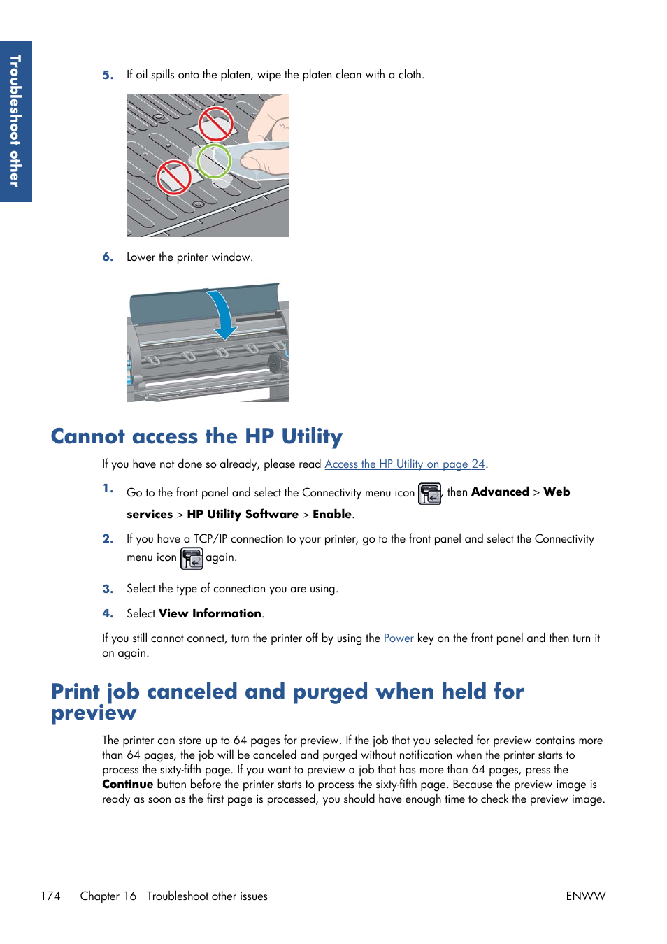 Cannot access the hp utility | HP Designjet Z6200 Photo Printer User Manual | Page 182 / 220