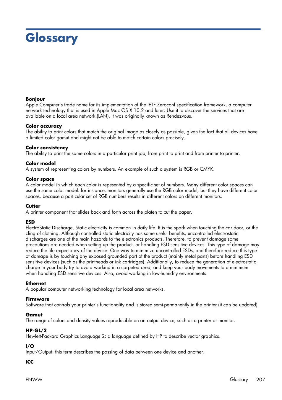 Glossary, Electrostatic disch | HP Designjet Z6200 Photo Printer User Manual | Page 215 / 220