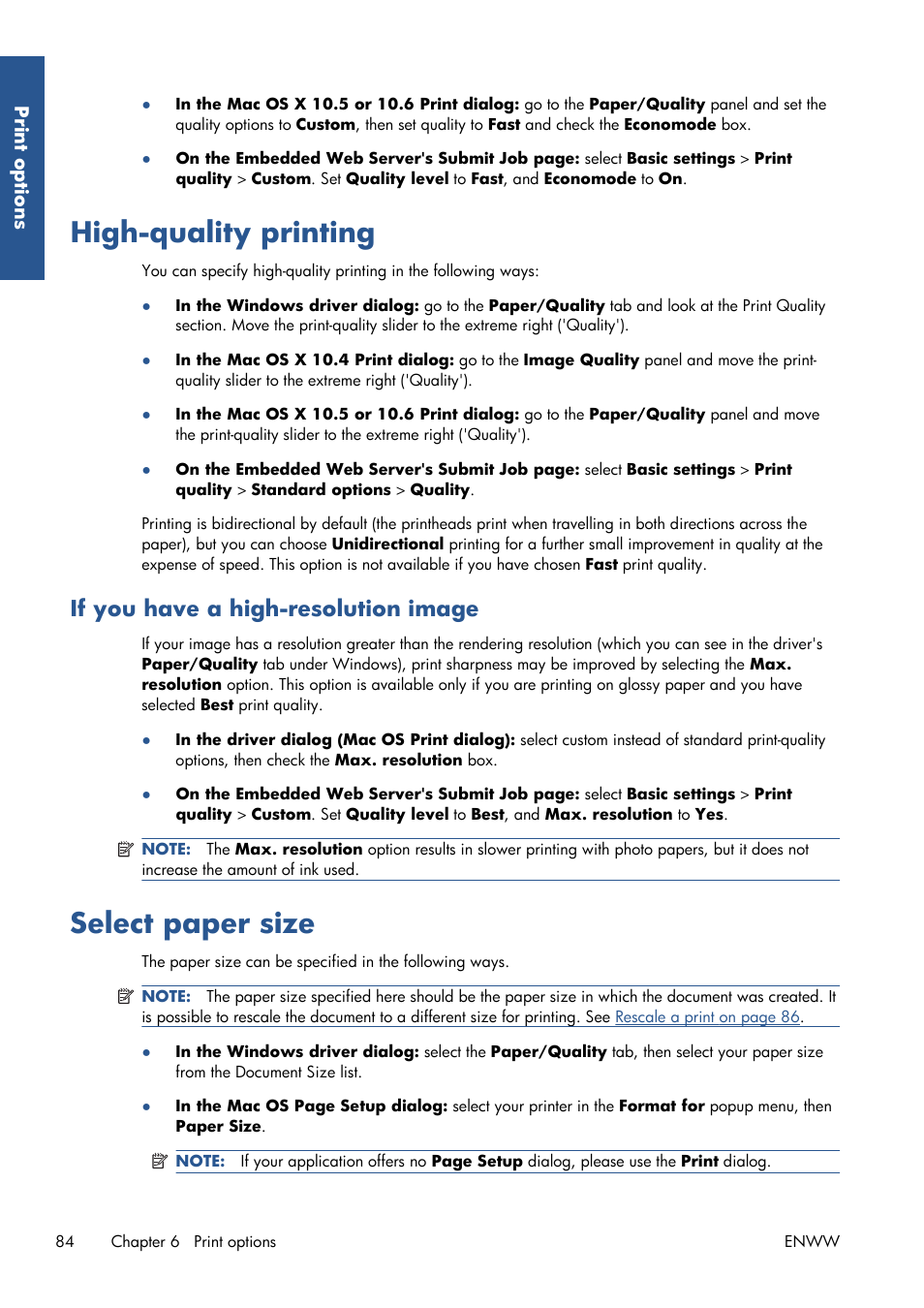 High-quality printing, If you have a high-resolution image, Select paper size | High-quality printing select paper size | HP Designjet Z6200 Photo Printer User Manual | Page 92 / 220