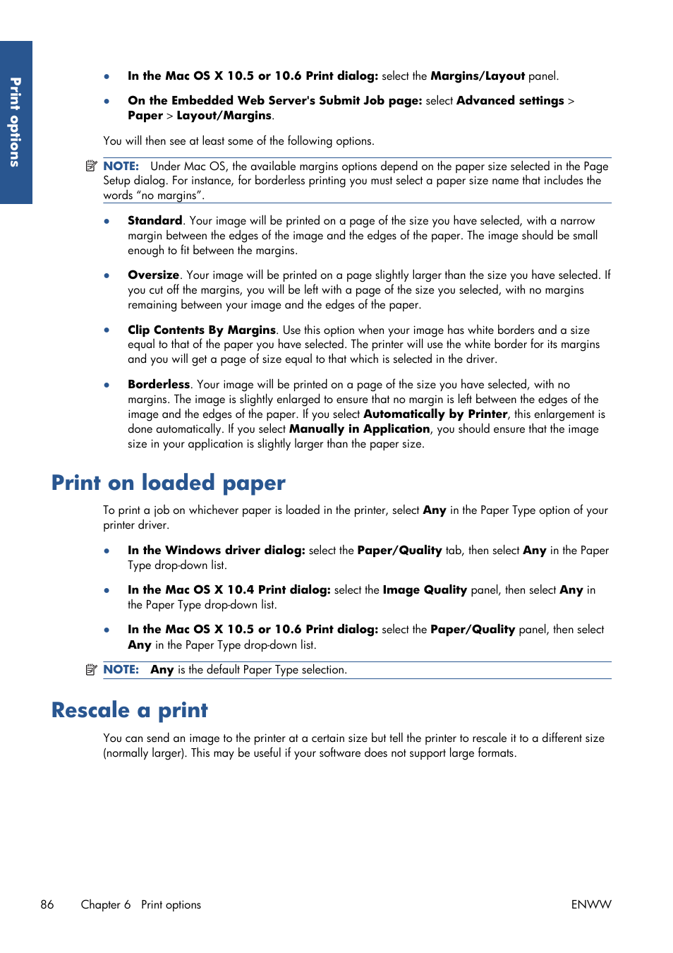 Print on loaded paper, Rescale a print, Print on loaded paper rescale a print | HP Designjet Z6200 Photo Printer User Manual | Page 94 / 220