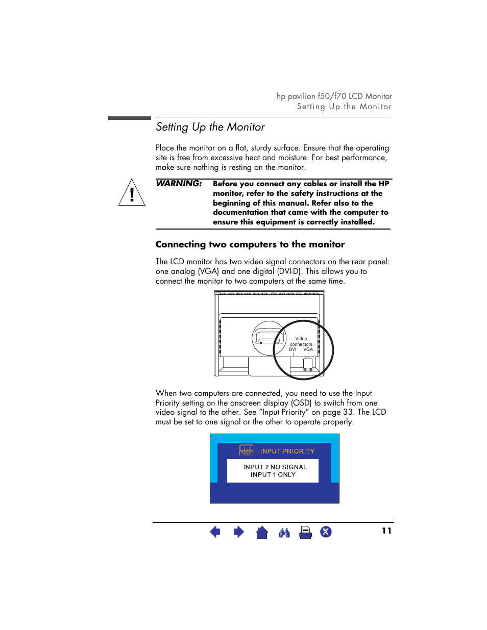 Setting up the monitor | HP Pavilion f70 17 inch Flat Panel Monitor User Manual | Page 11 / 50