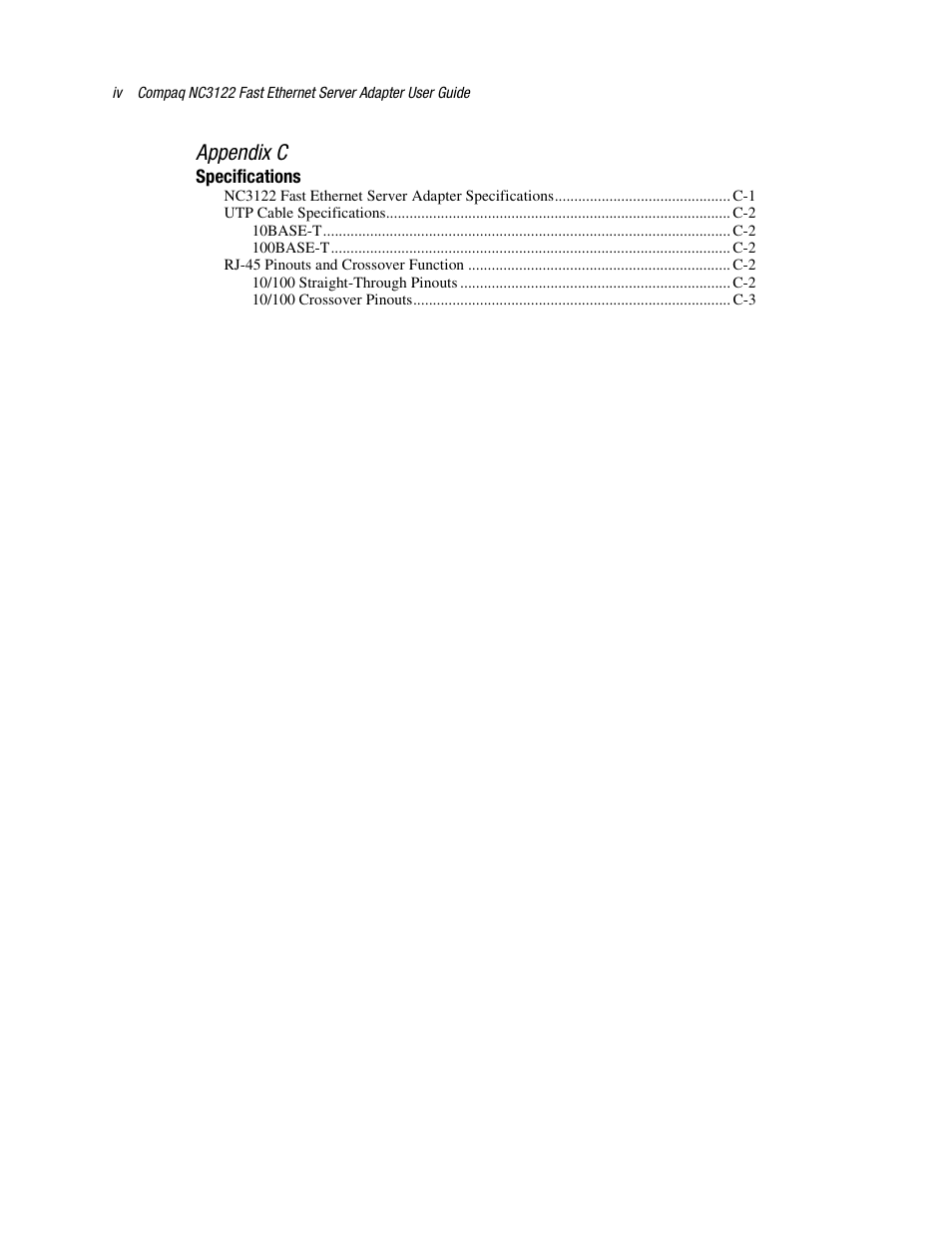 Appendix c | HP NC3122 Fast Ethernet Server Adapter User Manual | Page 4 / 19