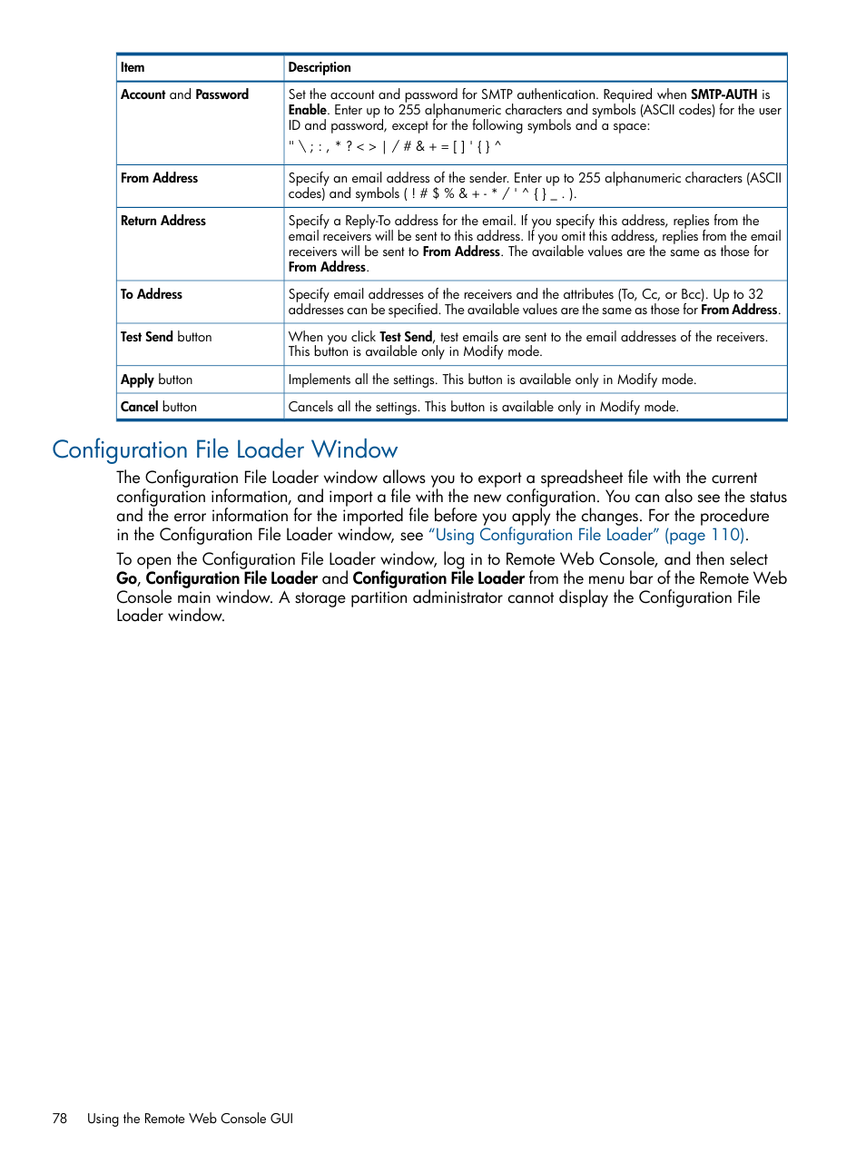 Configuration file loader window | HP StorageWorks XP Remote Web Console Software User Manual | Page 78 / 149