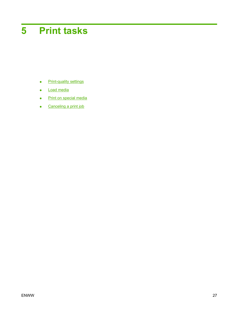 Print tasks, 5 print tasks, 5print tasks | HP LaserJet P1007 Printer User Manual | Page 37 / 120