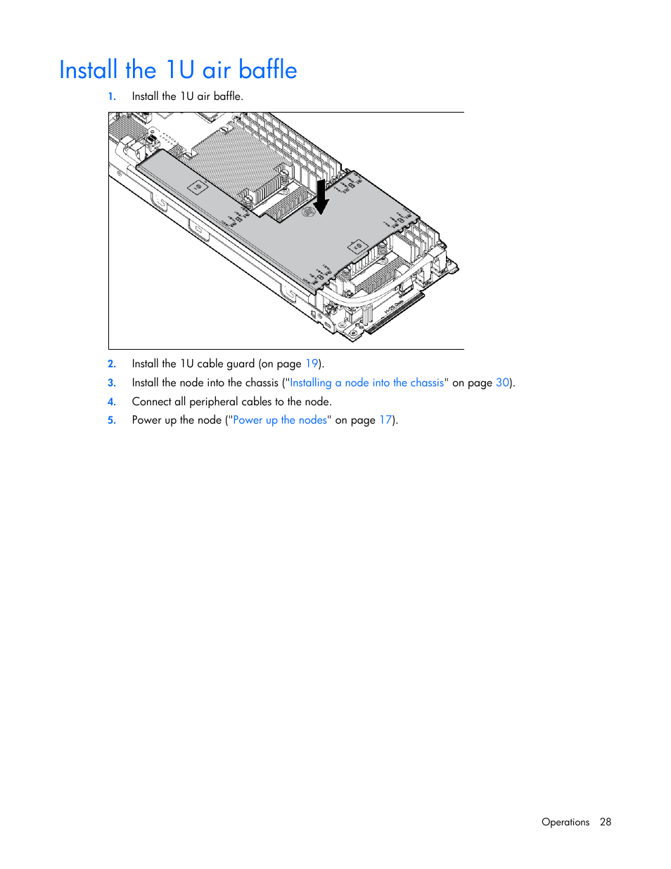 Install the 1u air baffle | HP ProLiant SL210t Gen8 Server User Manual | Page 28 / 103