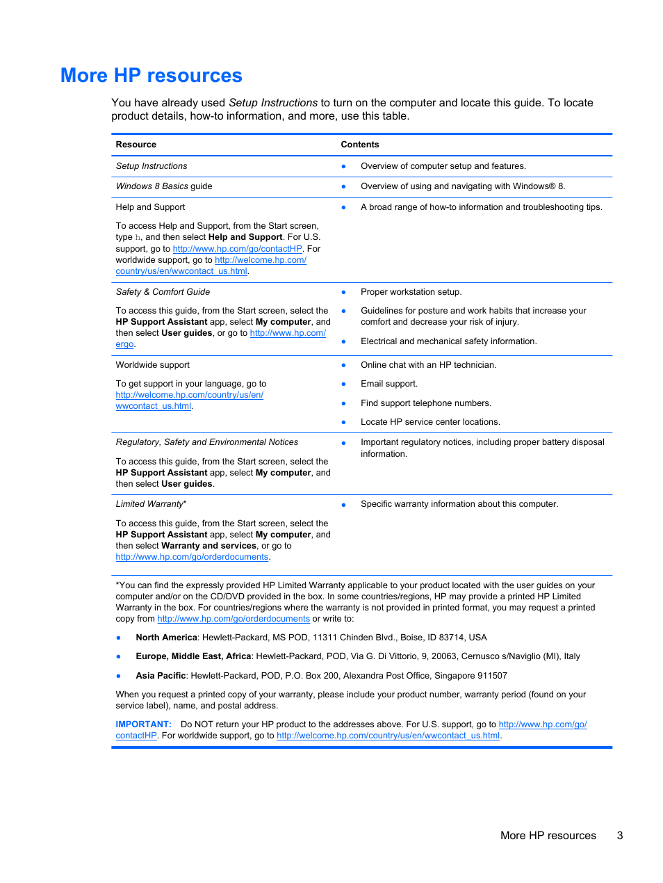 More hp resources, More hp resources 3 | HP ENVY TouchSmart 14-k120us Ultrabook User Manual | Page 13 / 82