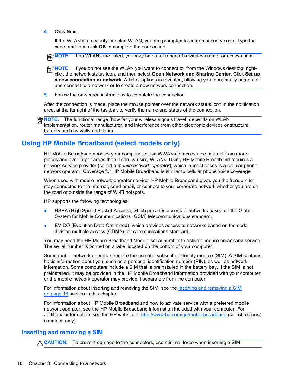 Using hp mobile broadband (select models only), Inserting and removing a sim | HP ENVY TouchSmart 14-k120us Ultrabook User Manual | Page 28 / 82