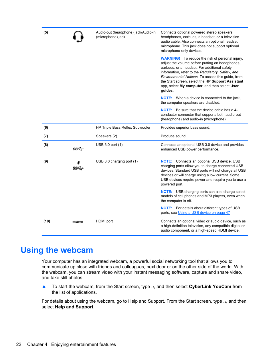 Using the webcam | HP ENVY TouchSmart 14-k120us Ultrabook User Manual | Page 32 / 82