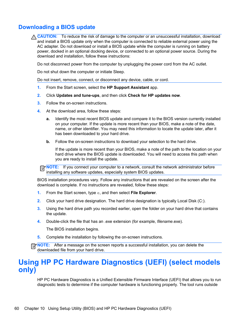 Downloading a bios update | HP ENVY TouchSmart 14-k120us Ultrabook User Manual | Page 70 / 82