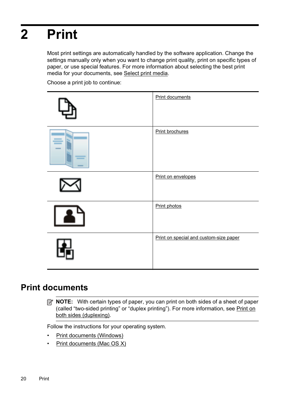 Print, Print documents, Print print documents | 2print | HP Officejet Pro 8000 - A811 User Manual | Page 24 / 110