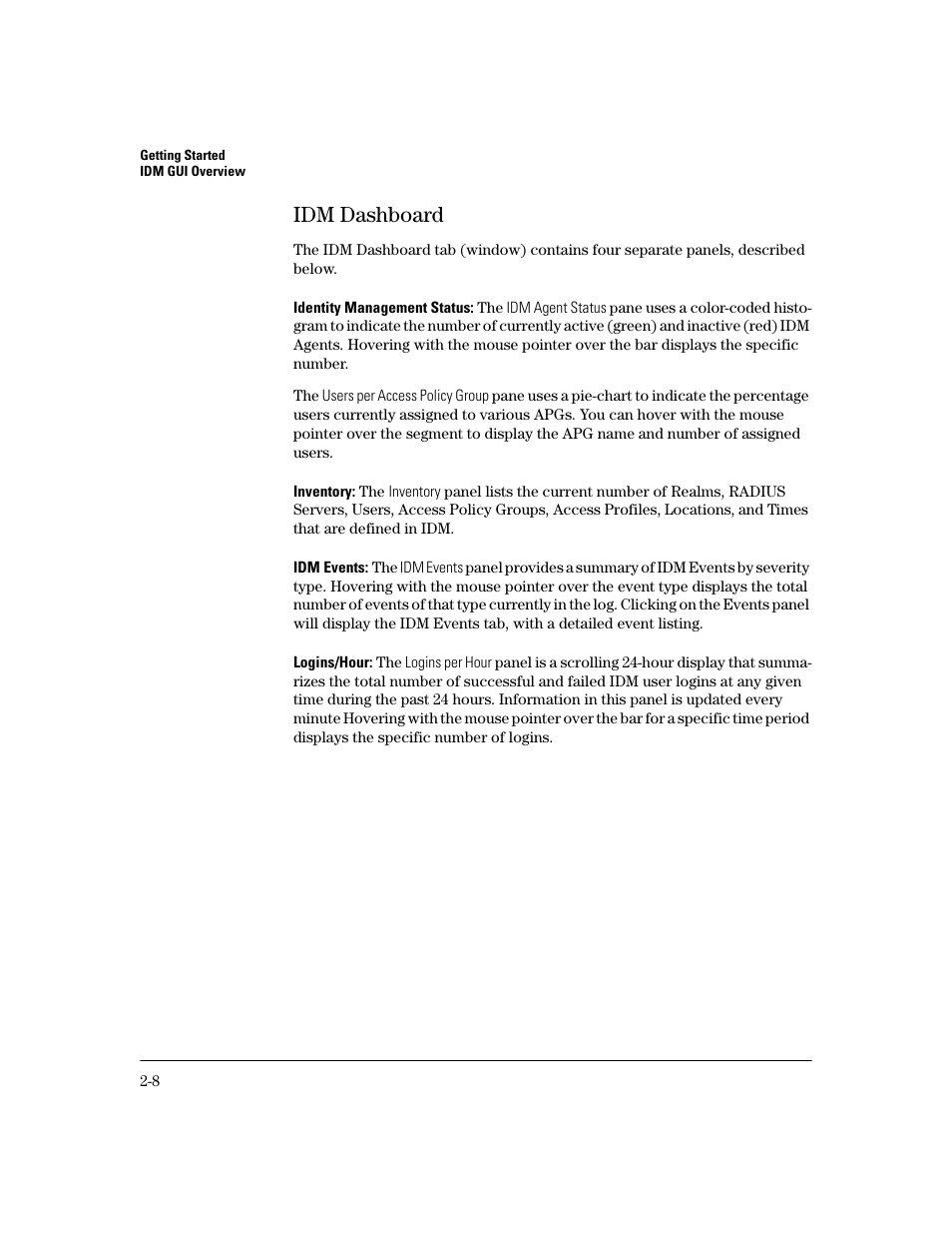 Idm dashboard, Idm dashboard -8 | HP Identity Driven Manager Software Series User Manual | Page 30 / 194
