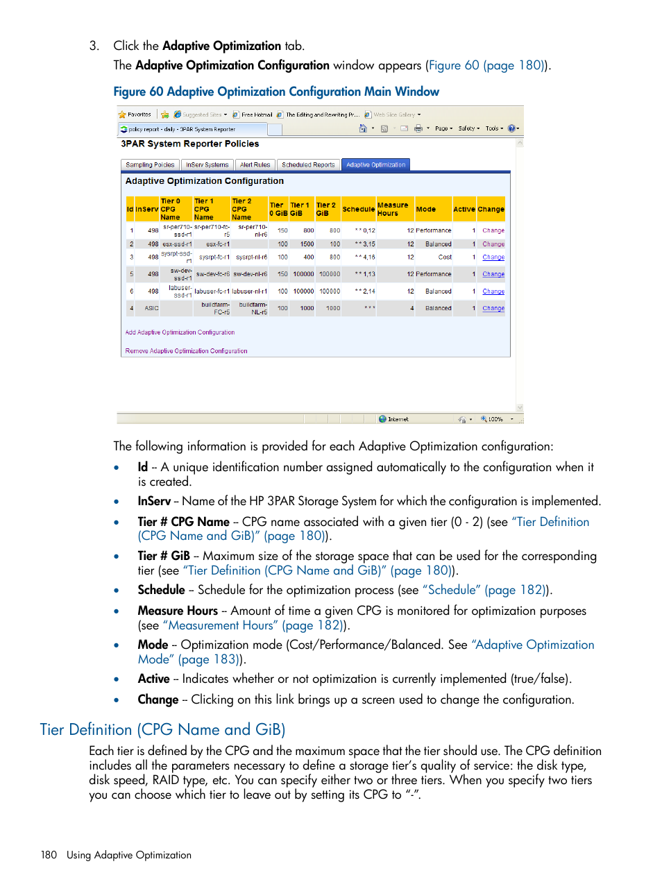 Tier definition (cpg name and gib) | HP 3PAR System Reporter Software User Manual | Page 180 / 224