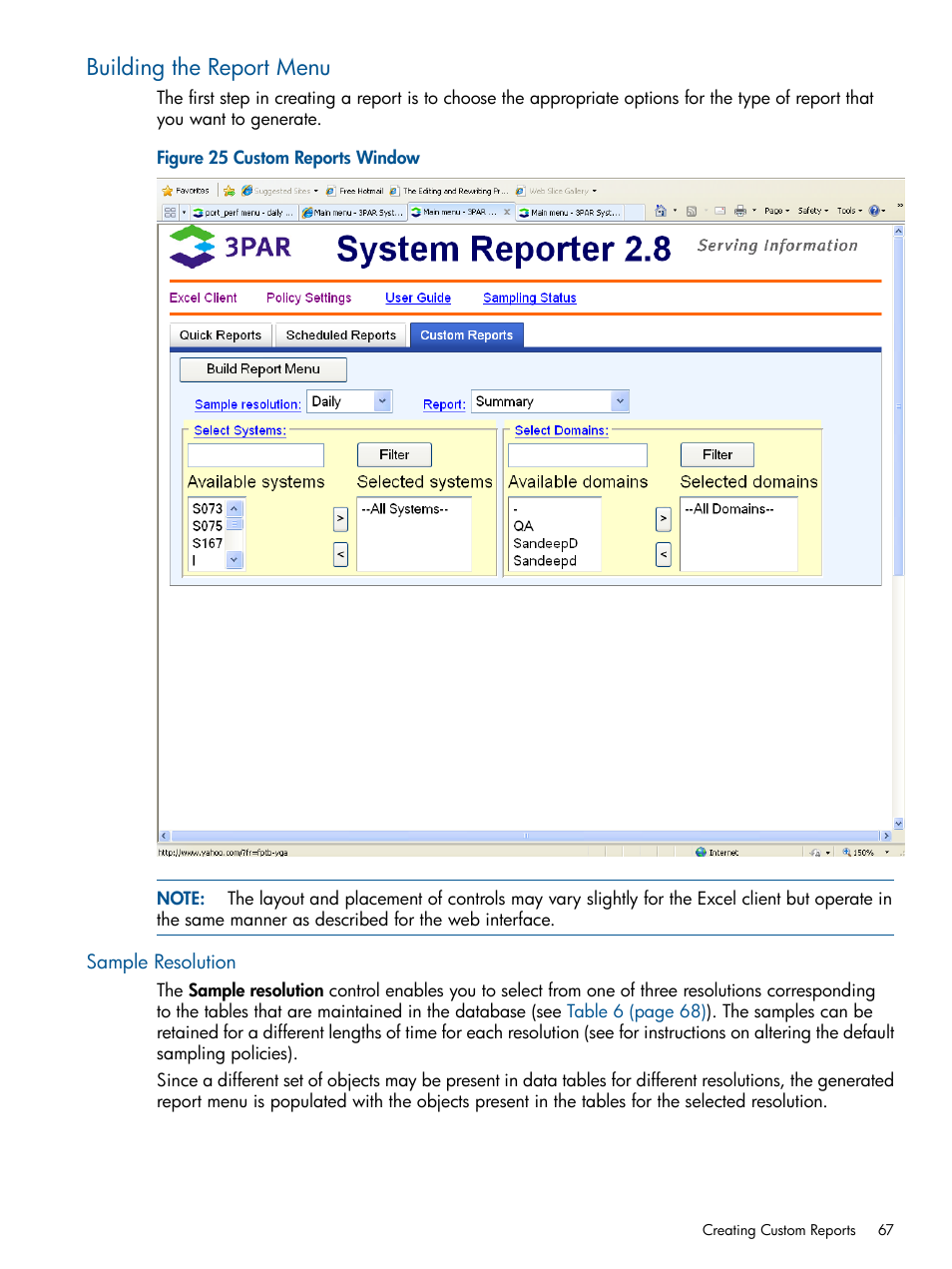 Building the report menu, Sample resolution | HP 3PAR System Reporter Software User Manual | Page 67 / 224