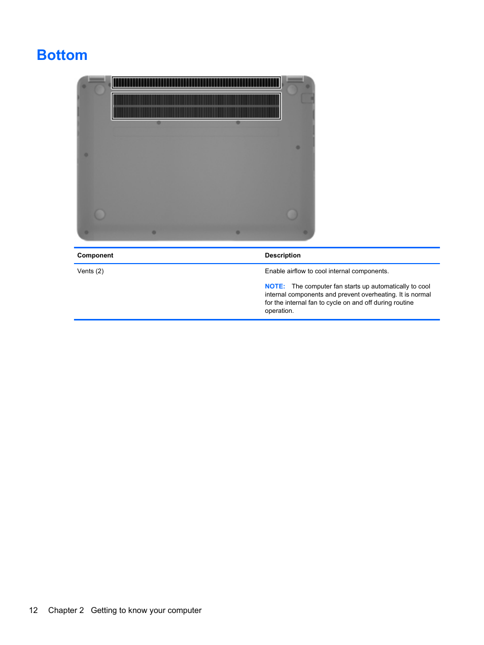Bottom | HP ENVY Sleekbook 6-1040ca User Manual | Page 22 / 88