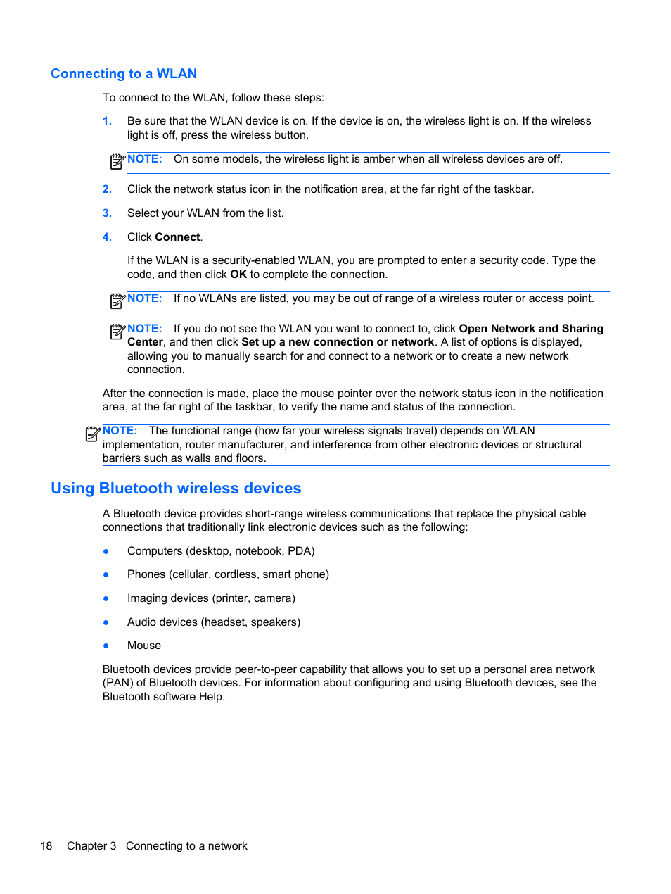 Connecting to a wlan, Using bluetooth wireless devices | HP ENVY Sleekbook 6-1040ca User Manual | Page 28 / 88