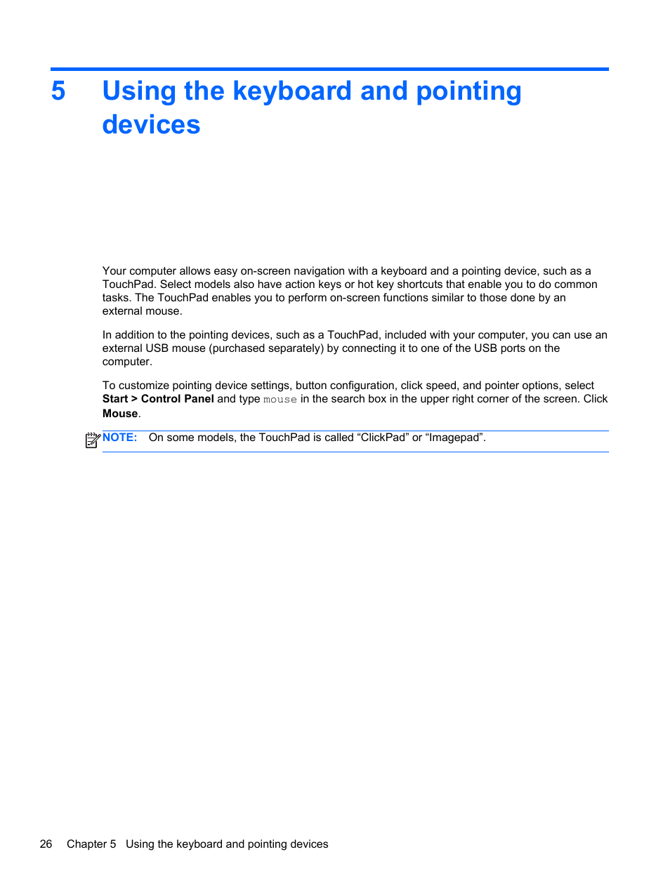 Using the keyboard and pointing devices, 5 using the keyboard and pointing devices, 5using the keyboard and pointing devices | HP ENVY Sleekbook 6-1040ca User Manual | Page 36 / 88