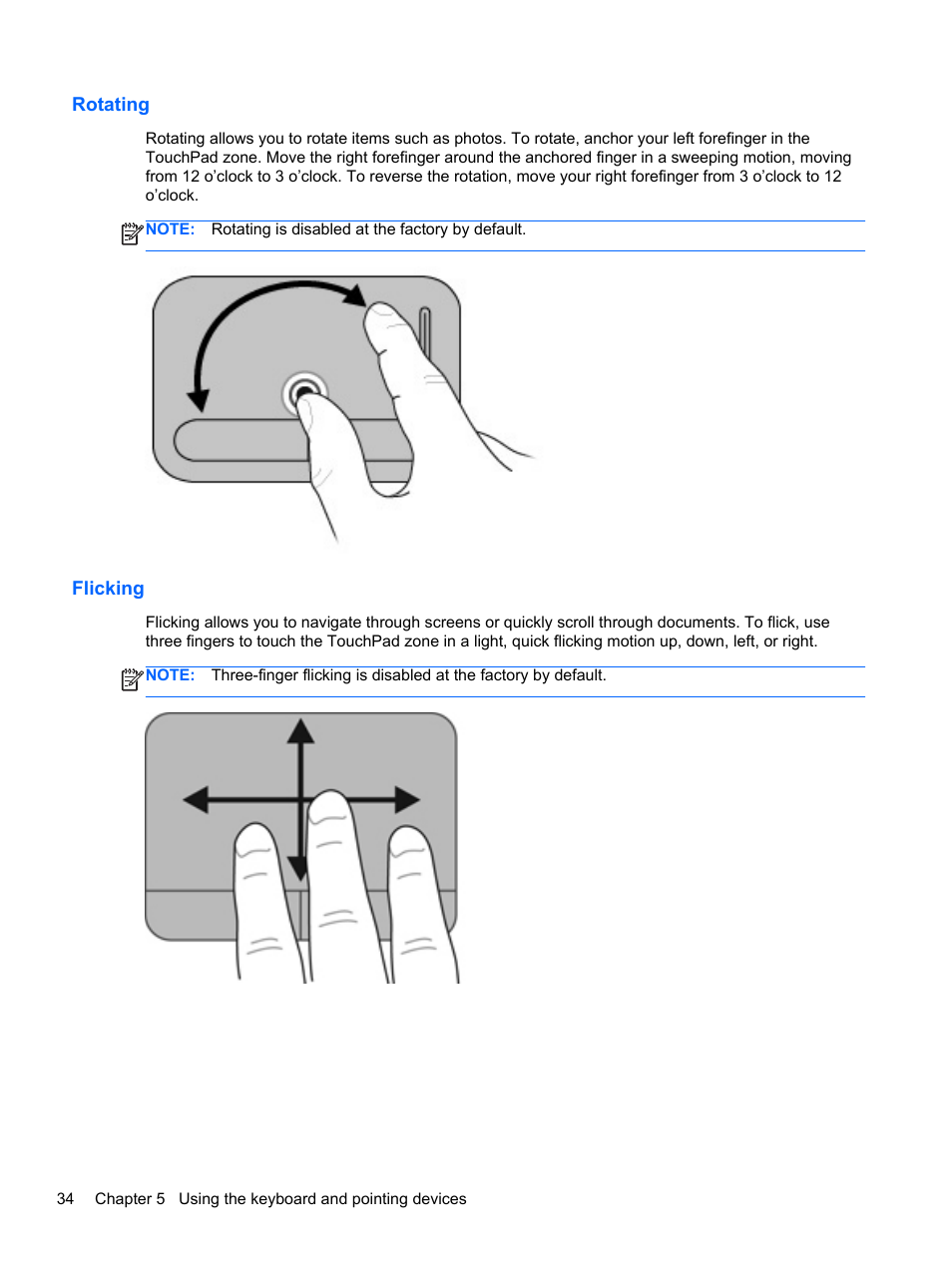 Rotating, Flicking, Rotating flicking | HP ENVY Sleekbook 6-1040ca User Manual | Page 44 / 88