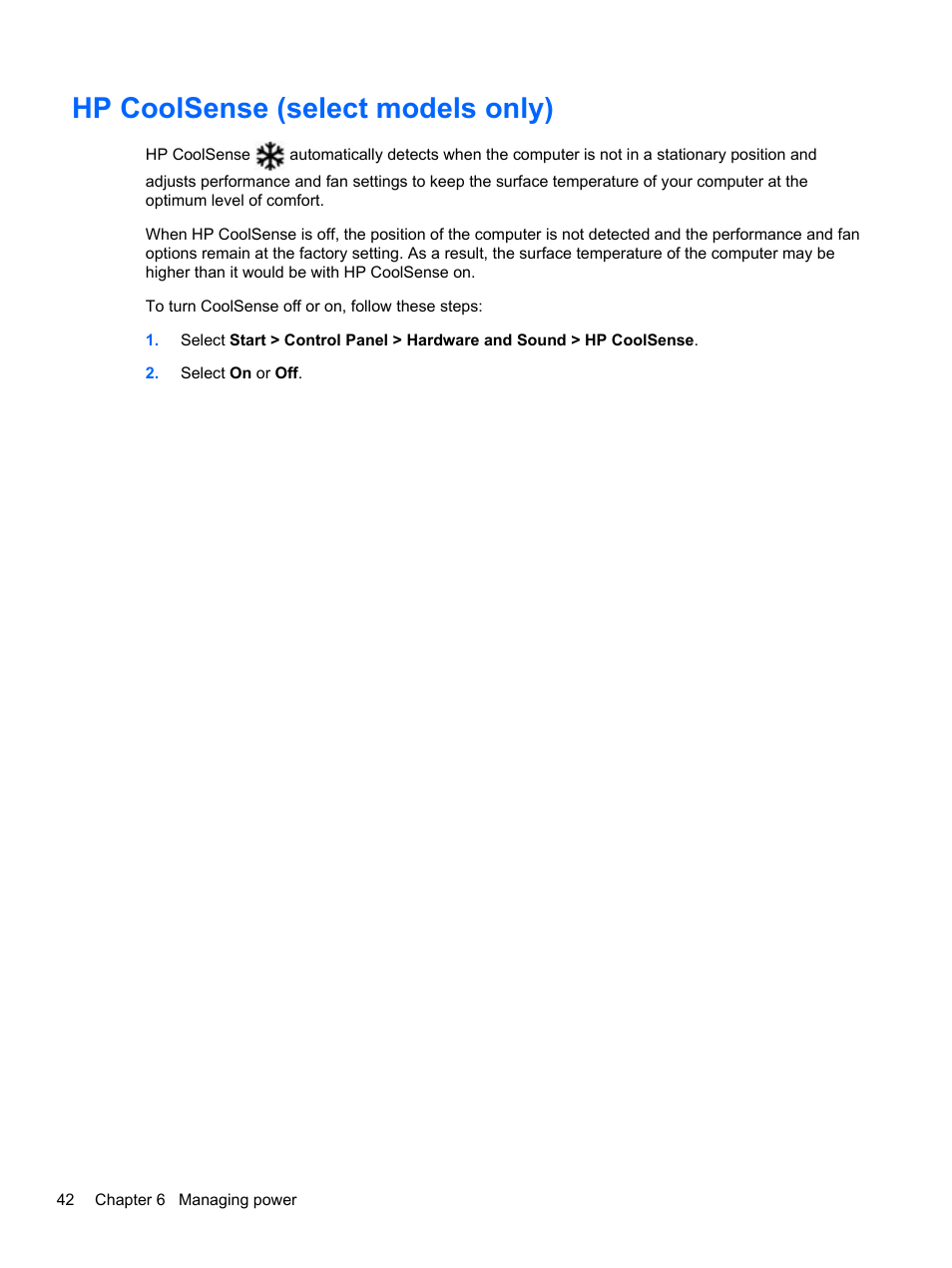 Hp coolsense (select models only) | HP ENVY Sleekbook 6-1040ca User Manual | Page 52 / 88