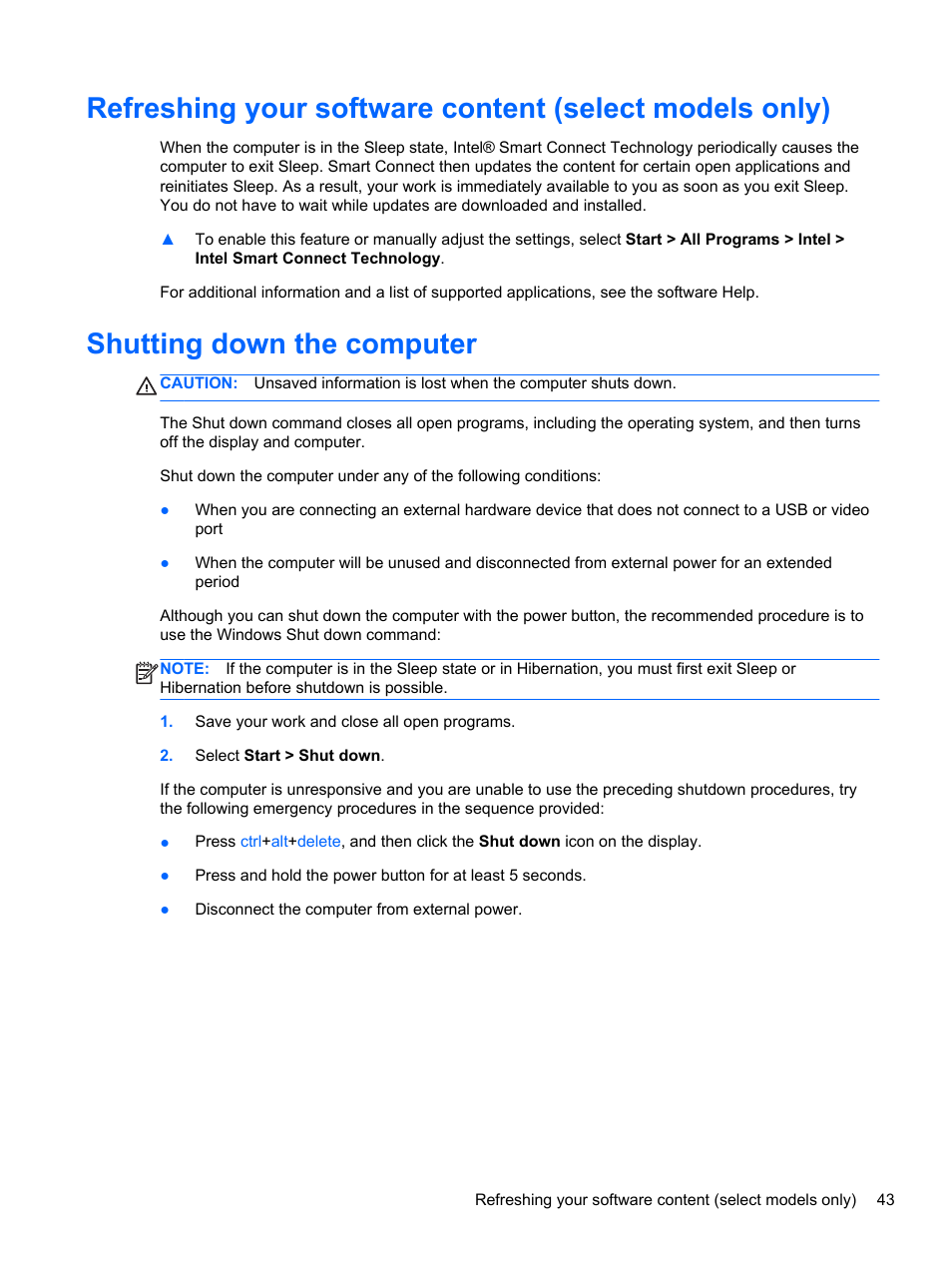 Shutting down the computer | HP ENVY Sleekbook 6-1040ca User Manual | Page 53 / 88