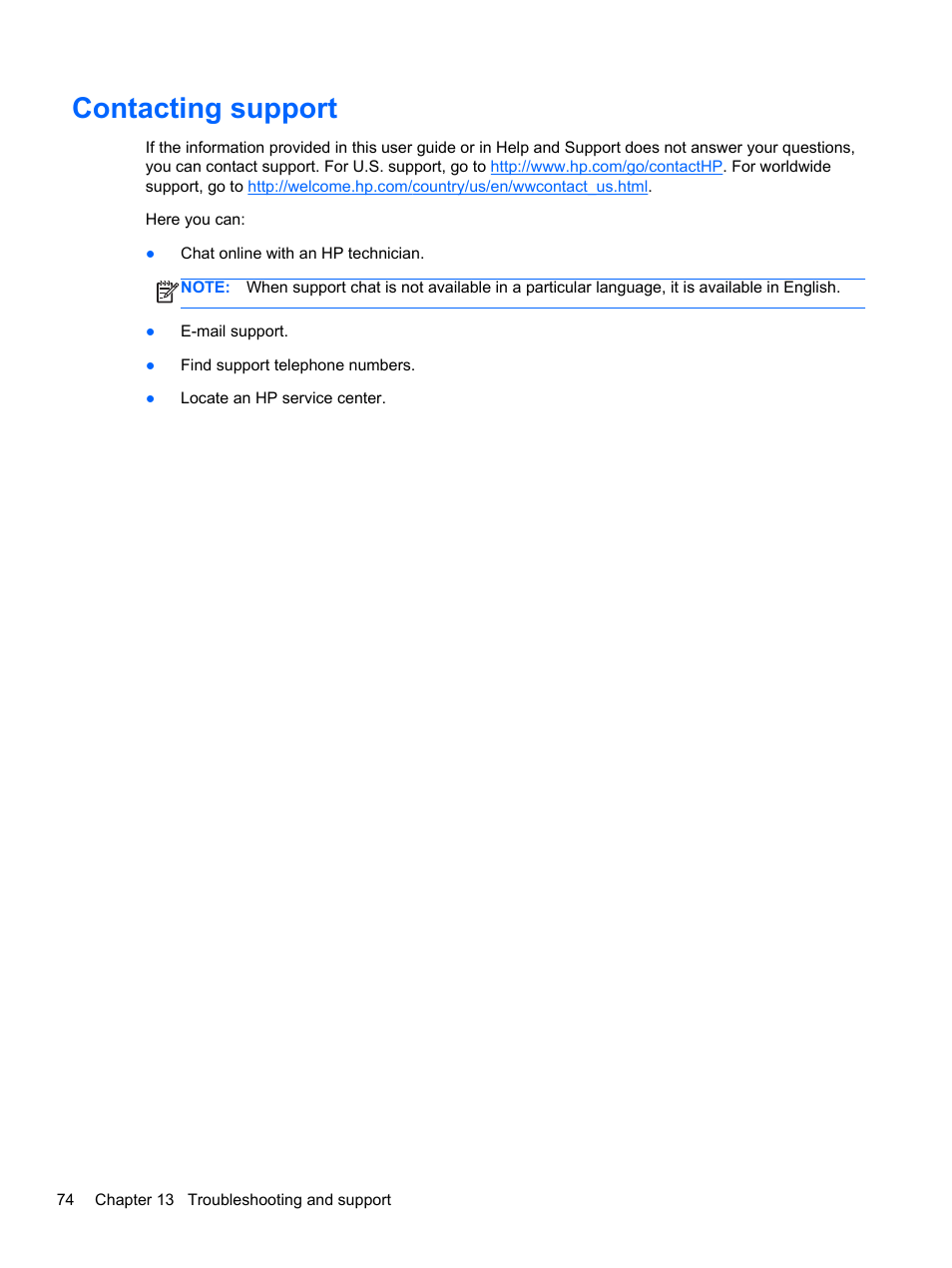 Contacting support | HP ENVY Sleekbook 6-1040ca User Manual | Page 84 / 88