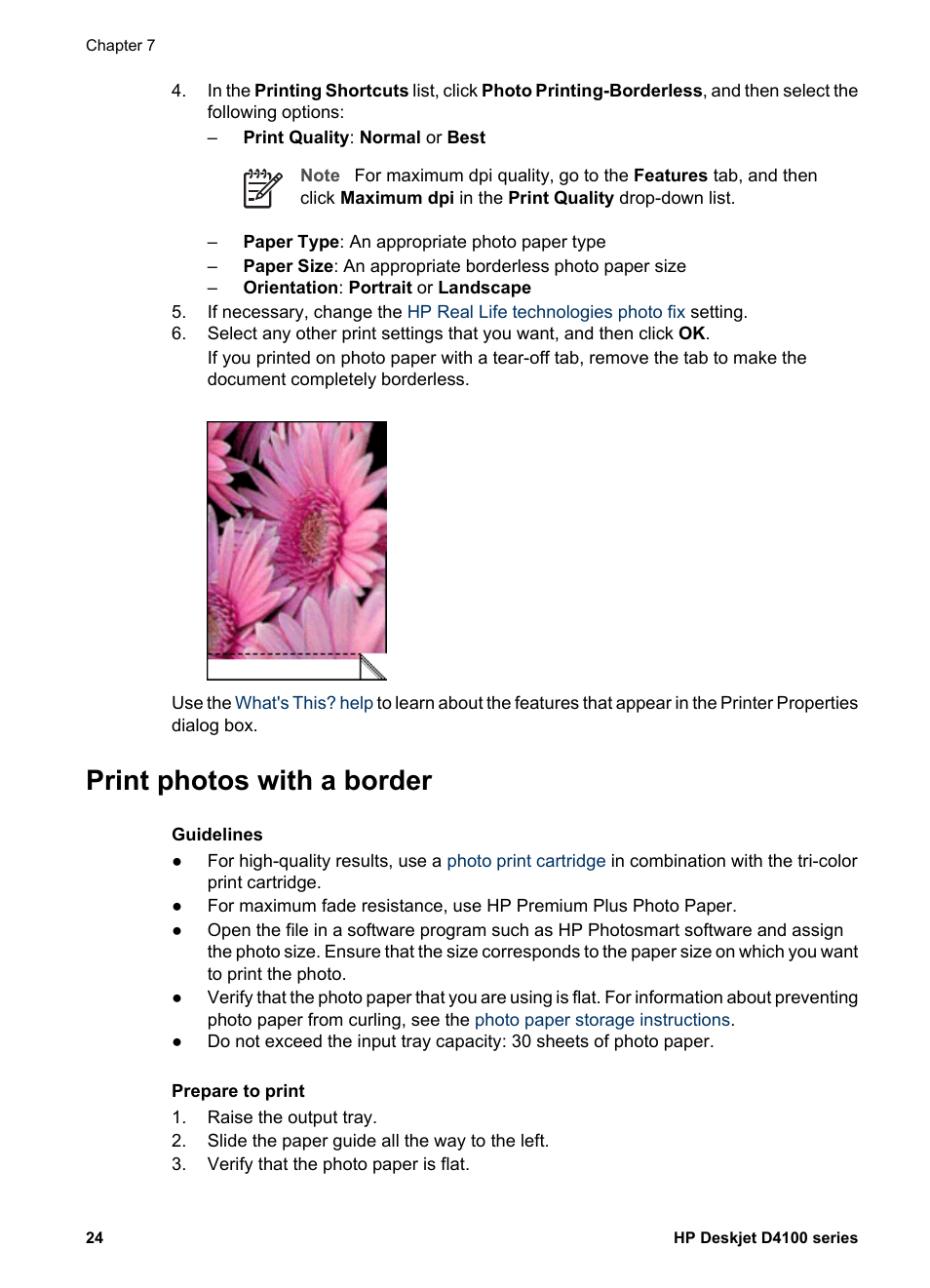 Print photos with a border, With borders, Border | HP Deskjet D4160 Printer User Manual | Page 26 / 102