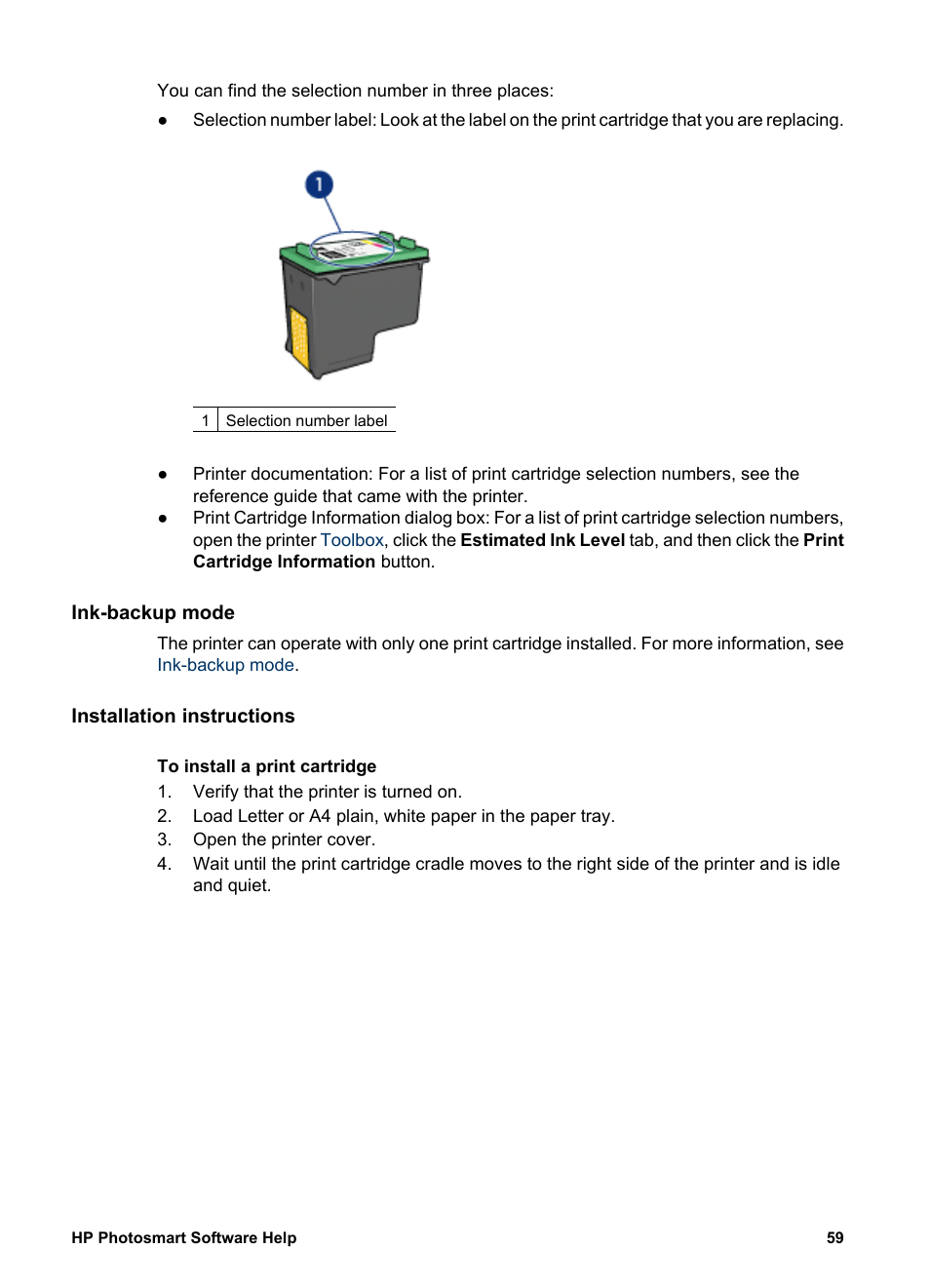 Ink-backup mode, Installation instructions, Installation | Instructions | HP Deskjet D4160 Printer User Manual | Page 61 / 102