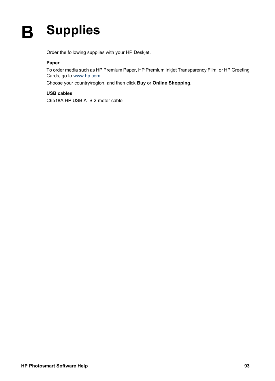 Supplies | HP Deskjet D4160 Printer User Manual | Page 95 / 102