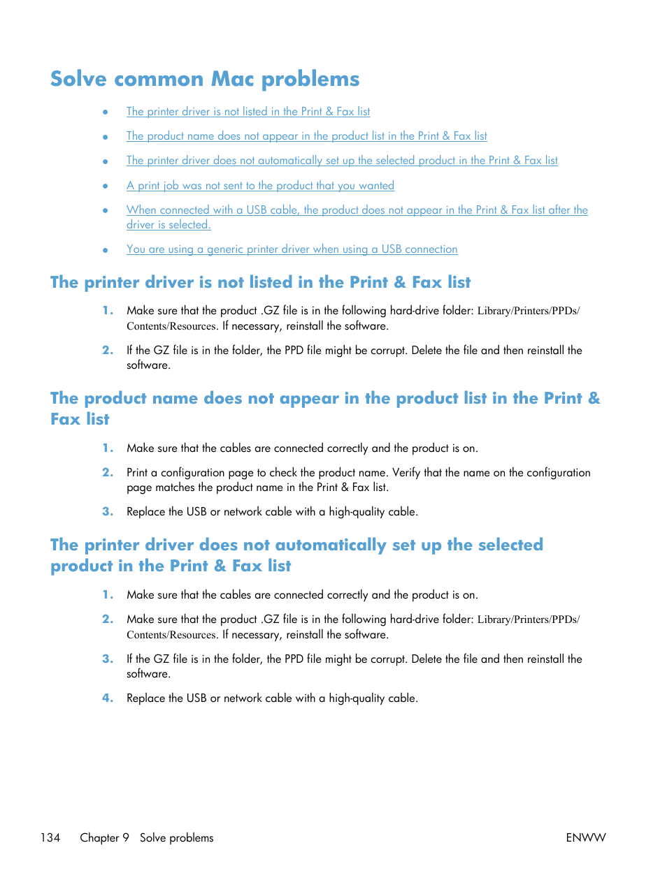 Solve common mac problems | HP LaserJet Pro CP1025nw Color Printer User Manual | Page 146 / 186