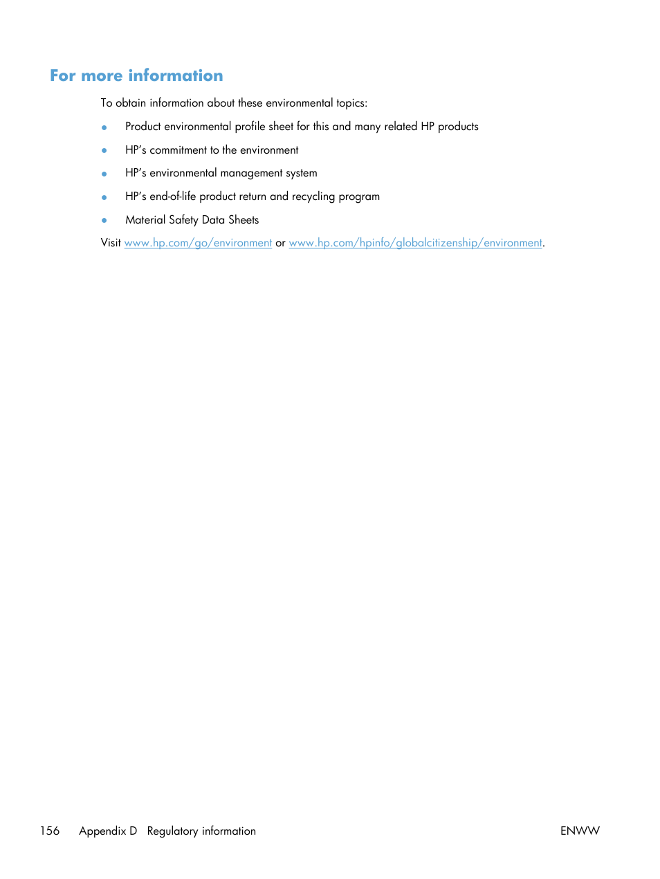 For more information | HP LaserJet Pro CP1025nw Color Printer User Manual | Page 168 / 186