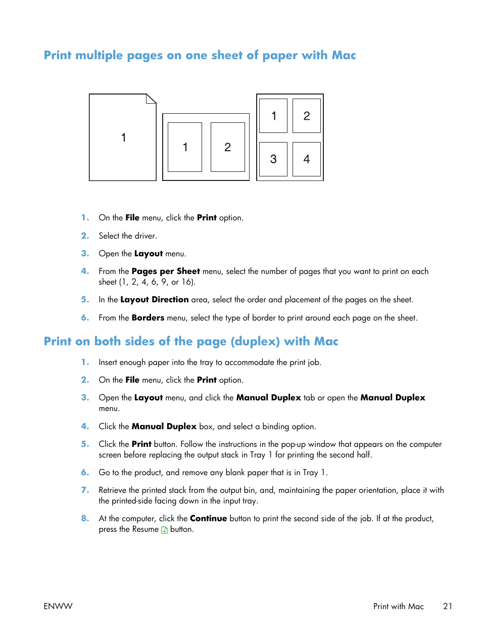 Print on both sides of the page (duplex) with mac | HP LaserJet Pro CP1025nw Color Printer User Manual | Page 33 / 186