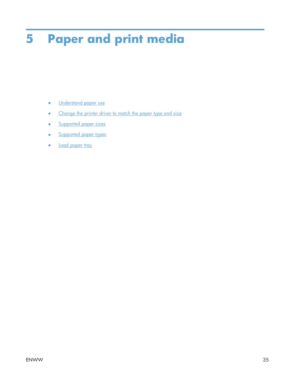 Paper and print media, 5 paper and print media | HP LaserJet Pro CP1025nw Color Printer User Manual | Page 47 / 186