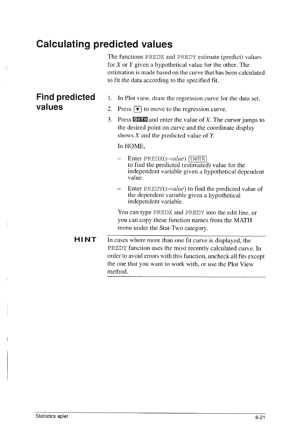 Calculating predicted values, Find predicted values | HP 39g Graphing Calculator User Manual | Page 115 / 292