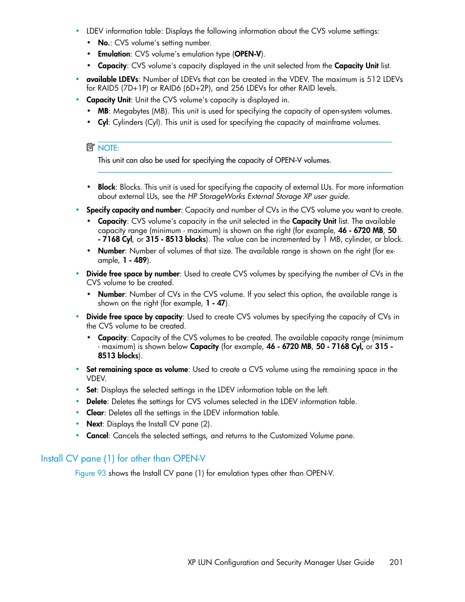 Install cv pane (1) for other than open-v | HP StorageWorks XP Remote Web Console Software User Manual | Page 201 / 250