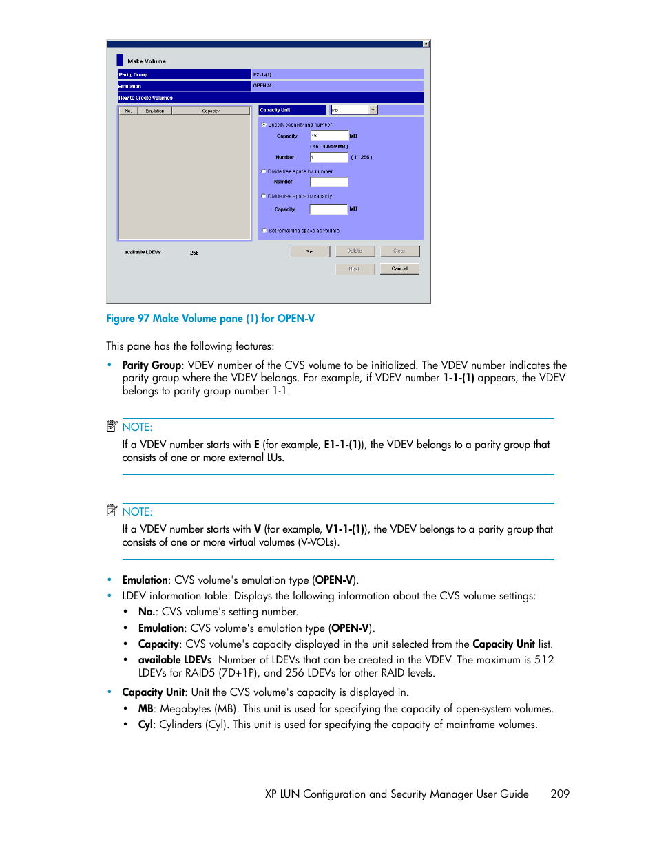 Make volume pane (1) for open-v | HP StorageWorks XP Remote Web Console Software User Manual | Page 209 / 250