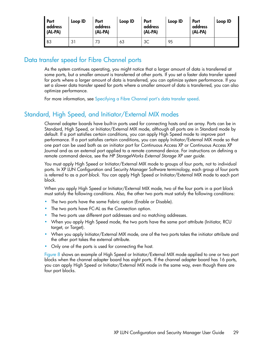 Data transfer speed for fibre channel ports | HP StorageWorks XP Remote Web Console Software User Manual | Page 29 / 250