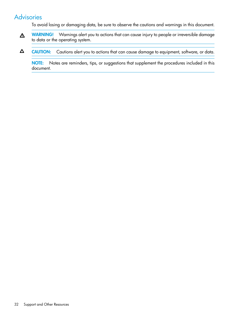 Advisories | HP 3PAR VSS Provider Software User Manual | Page 32 / 33