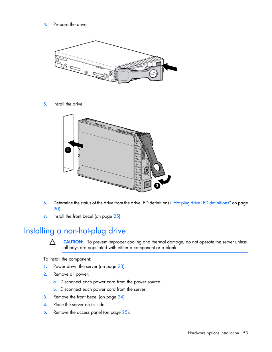 Installing a non-hot-plug drive | HP ProLiant ML350e Gen8 v2-Server User Manual | Page 53 / 129
