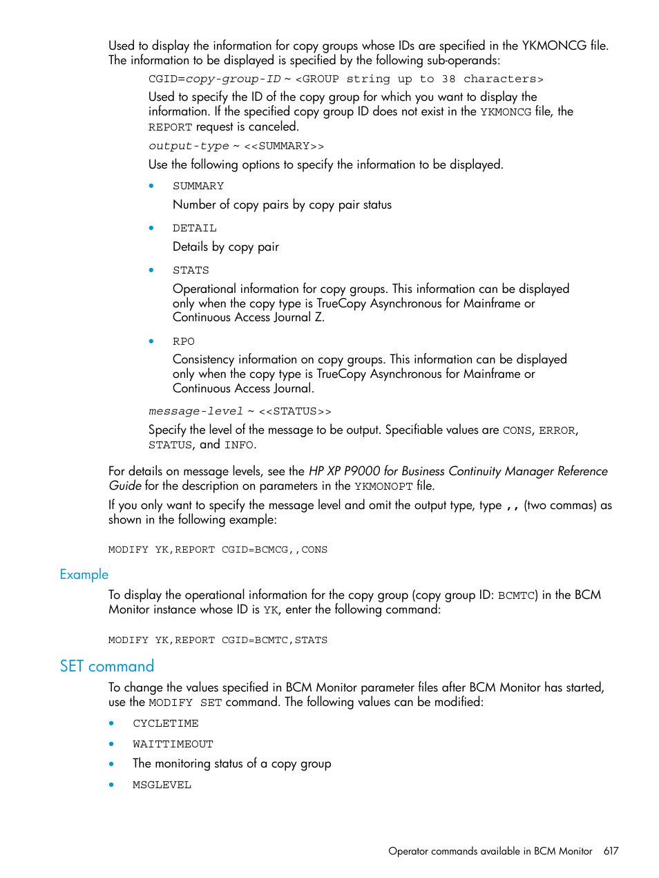 Example, Set command | HP XP P9500 Storage User Manual | Page 617 / 701