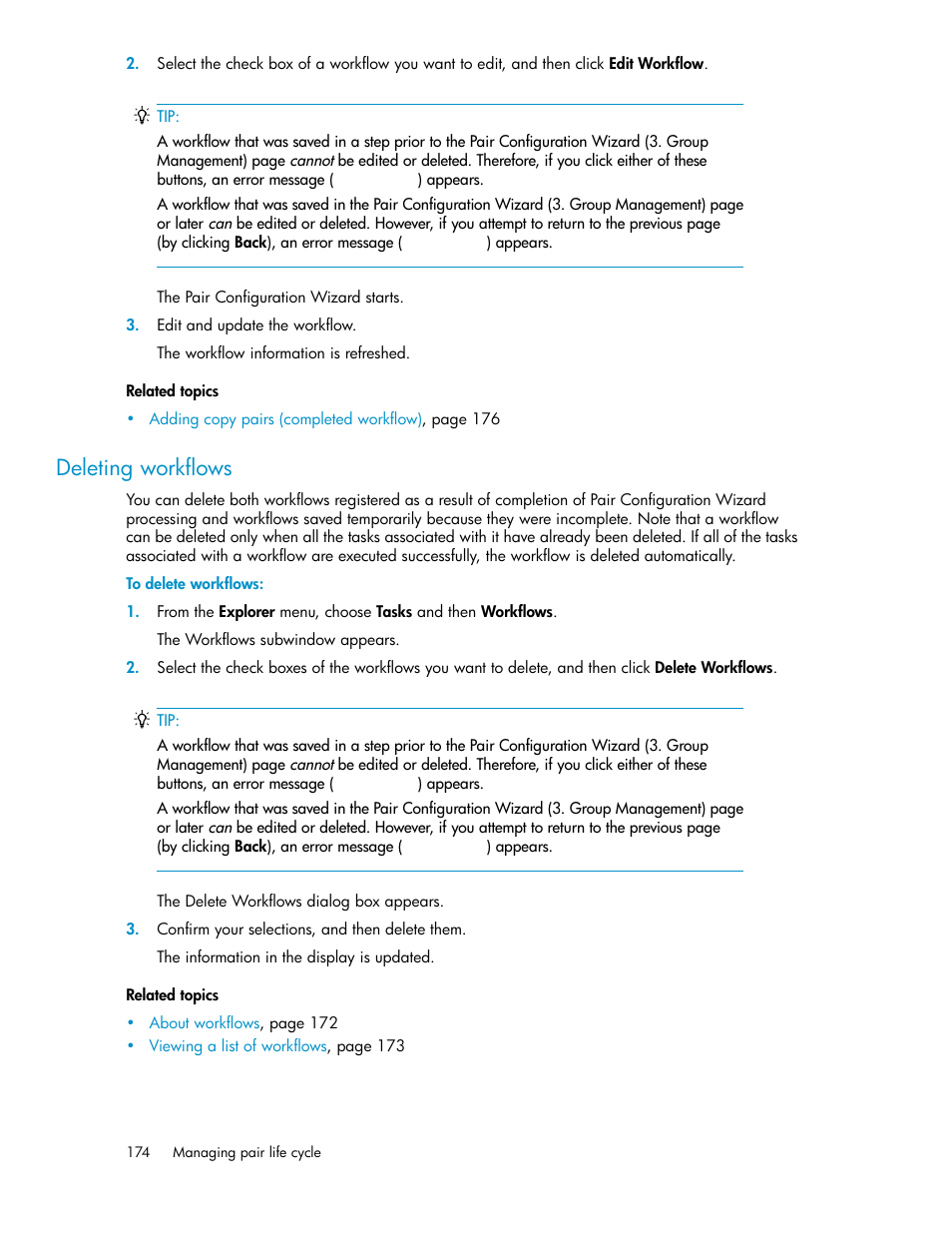 Deleting workflows | HP XP P9000 Command View Advanced Edition Software User Manual | Page 174 / 468