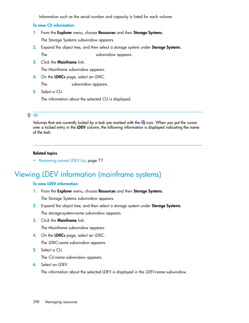 Viewing ldev information (mainframe systems) | HP XP P9000 Command View Advanced Edition Software User Manual | Page 298 / 468