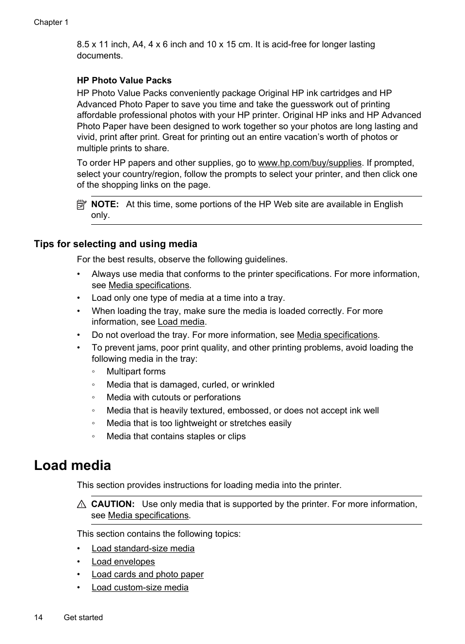 Tips for selecting and using media, Load media | HP Officejet 100 Mobile Printer - L411a User Manual | Page 18 / 116
