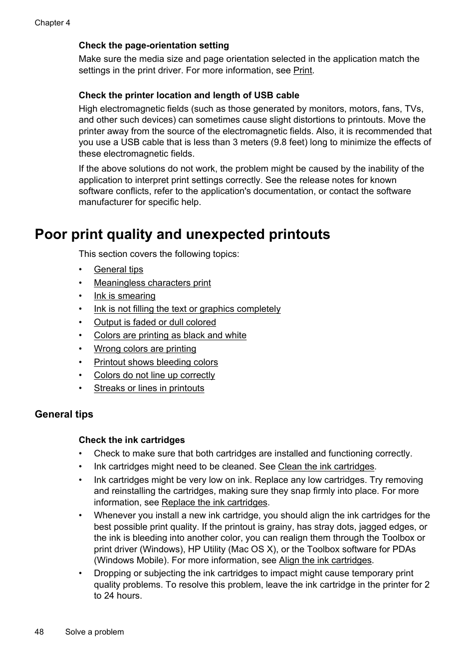 Poor print quality and unexpected printouts, General tips | HP Officejet 100 Mobile Printer - L411a User Manual | Page 52 / 116