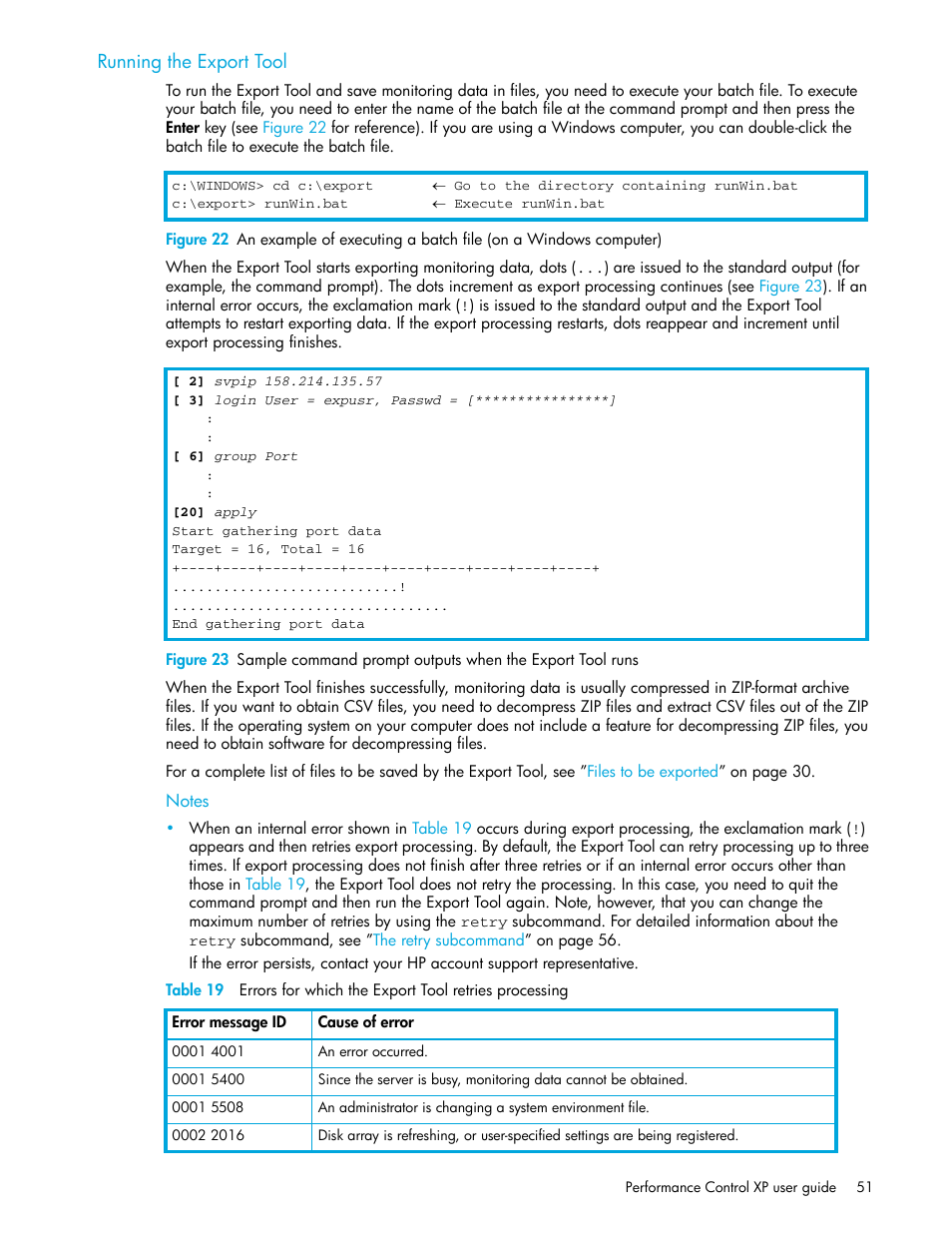 Running the export tool, Notes | HP StorageWorks XP Remote Web Console Software User Manual | Page 51 / 90
