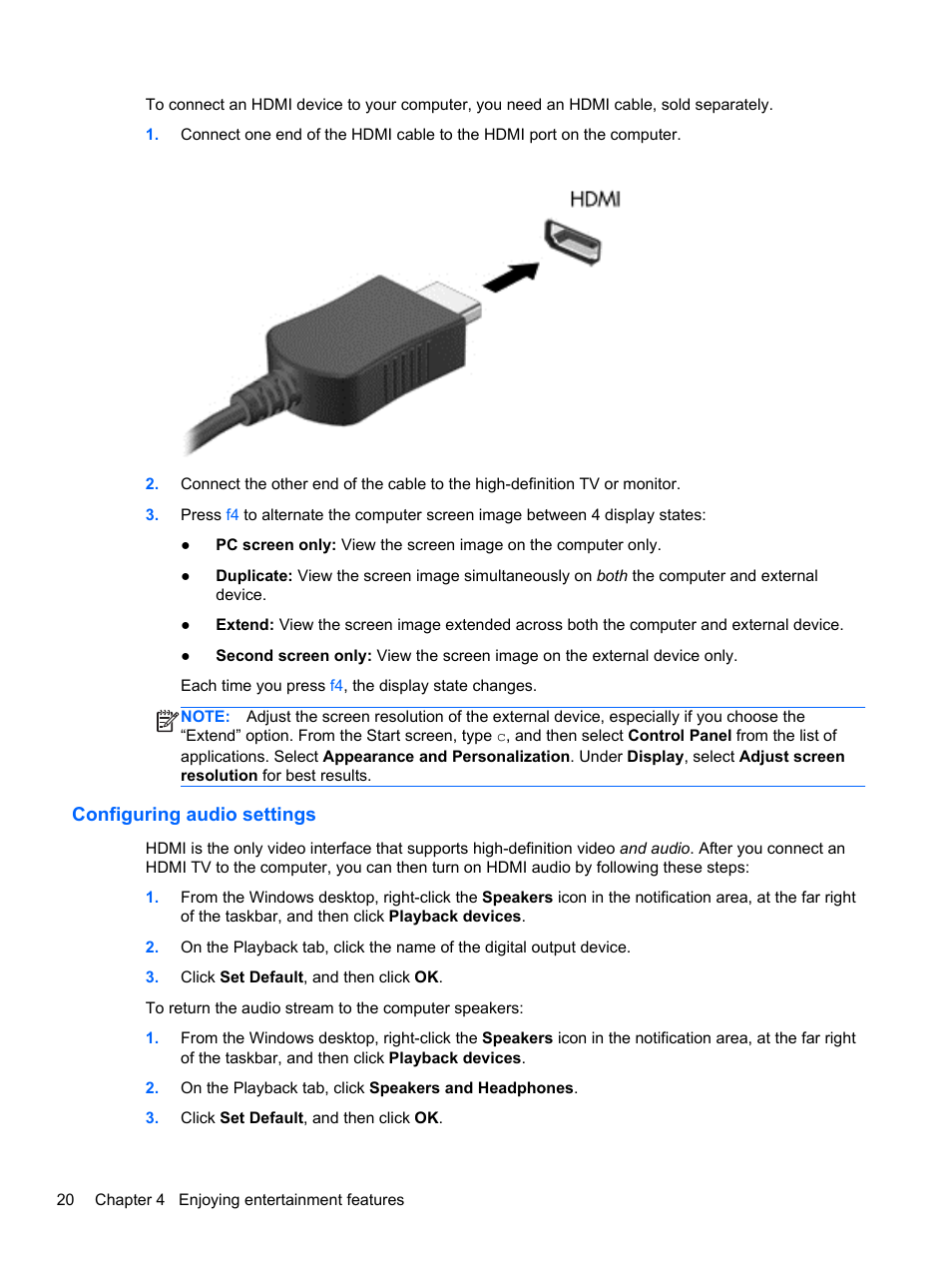 Configuring audio settings | HP Pavilion g6-2226nr Notebook PC User Manual | Page 28 / 75