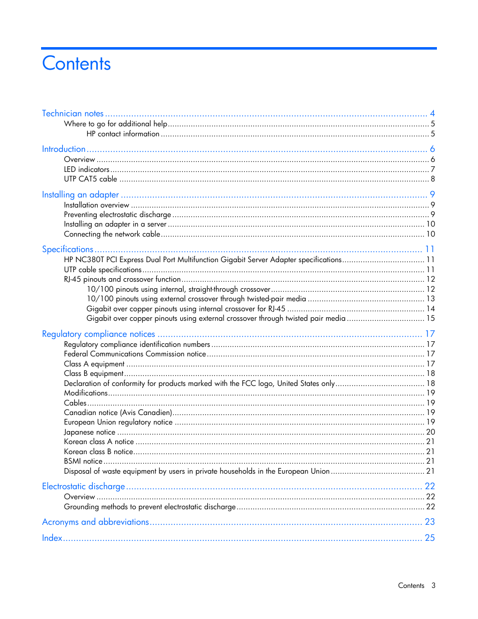 HP NC380T PCI-E Dual Port Multifunction Gigabit Server Adapter User Manual | Page 3 / 25